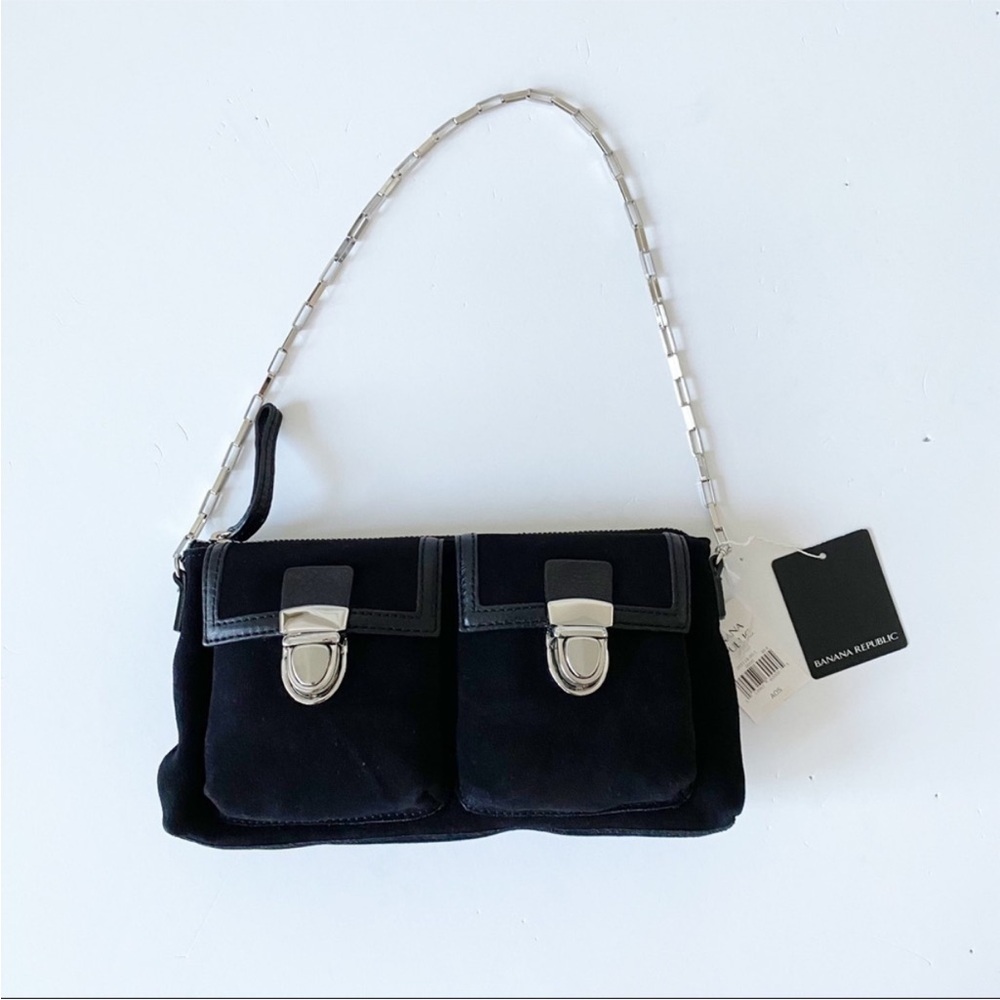 NWT Banana Republic Black Suede Purse Handbag with Silver Details Front Pockets - Picture 1 of 15